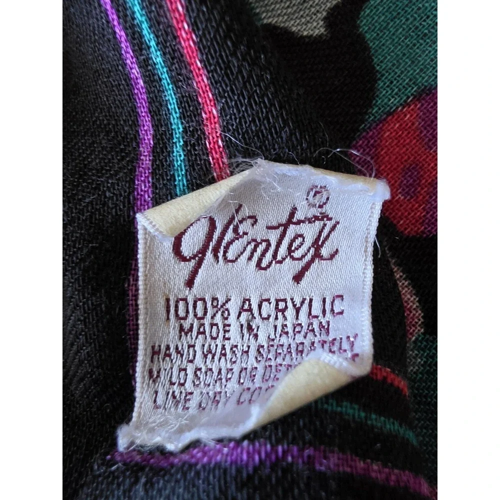 Ventex Scarf Black Pink Green Floral Women Vintage Japan Wrap Shawl